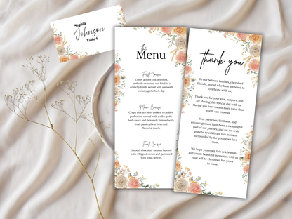 Wedding Menu, Thank You, Table Cards (Editable Template) WI386