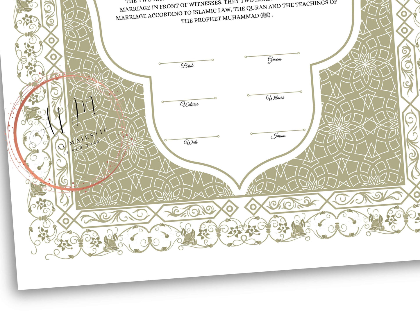 Nikkah Certificate Digital Download Personalized, Luxury Nikkah Contract, Islamic Wedding Contract, Personalized Muslim Wedding Gift. NN191