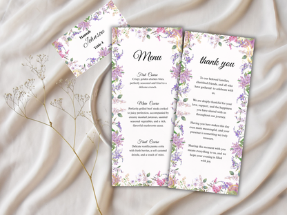 Wedding Thank you Card, Menu Card, Table Card. WI349