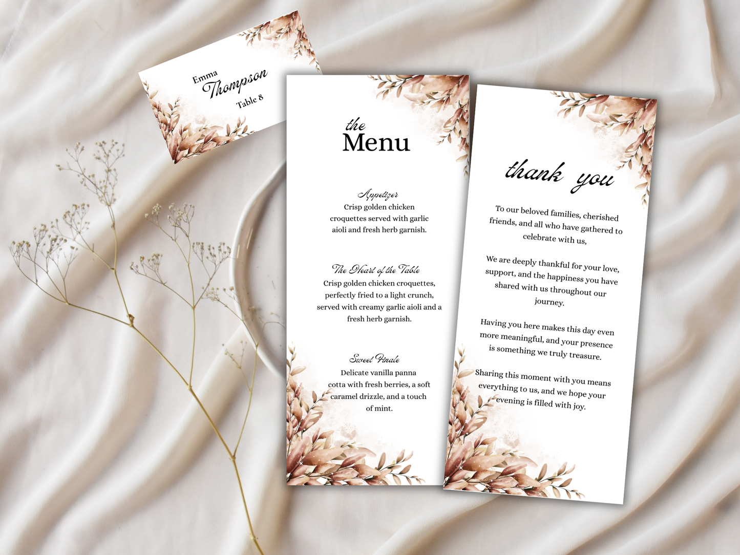 Wedding Thank you Card, Menu Card, Table Card. WI326