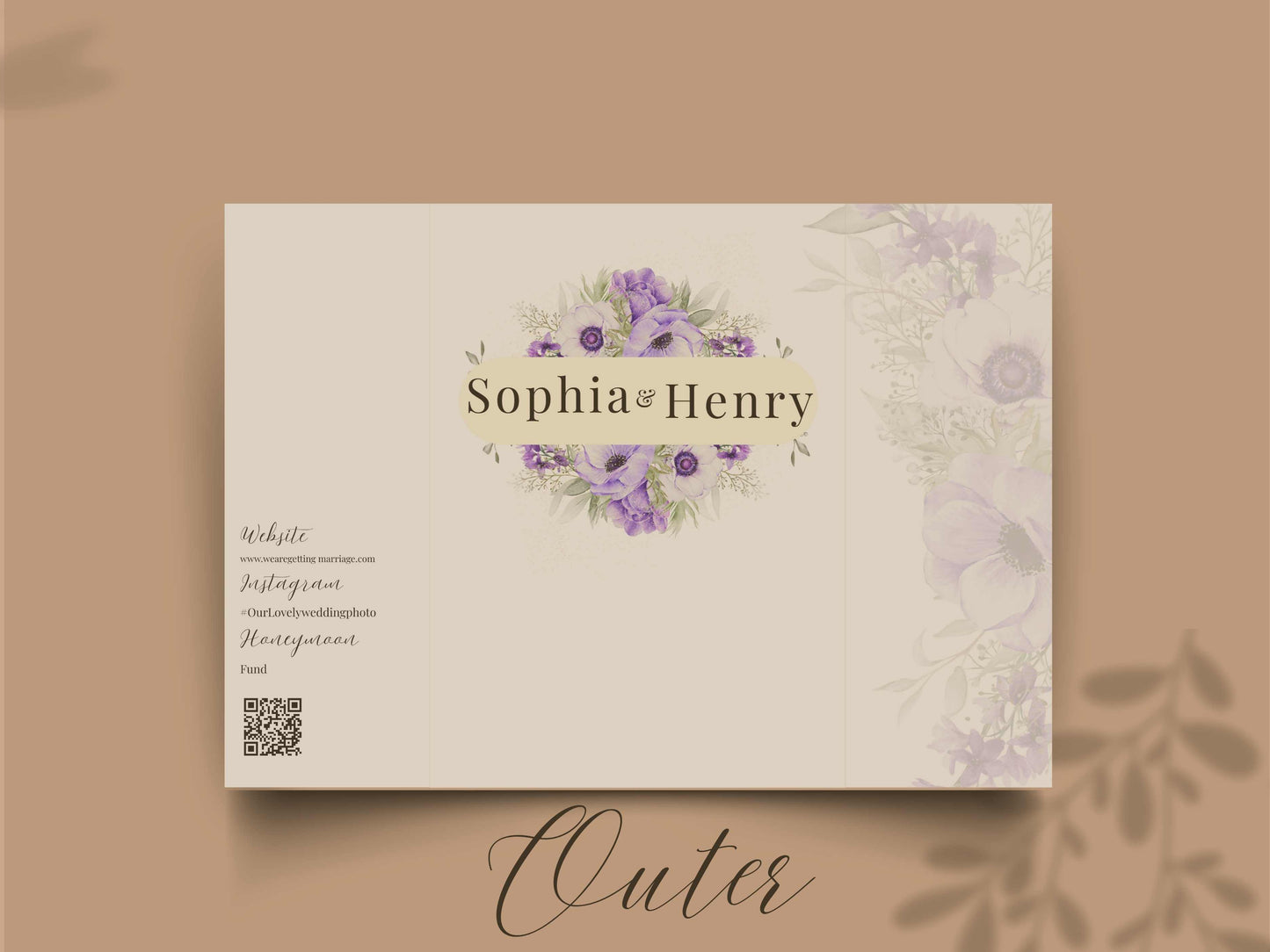 Elegant Purple Floral Wedding Invitation Template | Editable Printable Invite | Save the Date Card | Modern Romantic Wedding. WI168