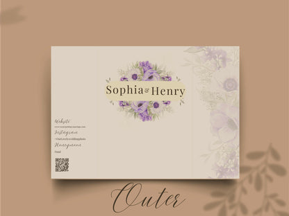Elegant Purple Floral Wedding Invitation Template | Editable Printable Invite | Save the Date Card | Modern Romantic Wedding. WI168