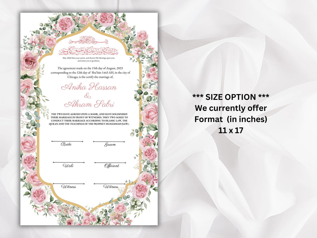 Nikkah Certificate, Muslim Nikkah Certificate, Islamic Marriage Contract Template,Pink Nikah Contract, Digital Download. NN269