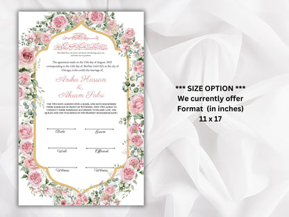 Nikkah Certificate, Muslim Nikkah Certificate, Islamic Marriage Contract Template,Pink Nikah Contract, Digital Download. NN269