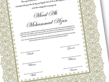 A4/A3 Nikkah Certificate, Nikkah Contract Template Editable, Printable Nikkahnama Template Marriage Contract. NN199