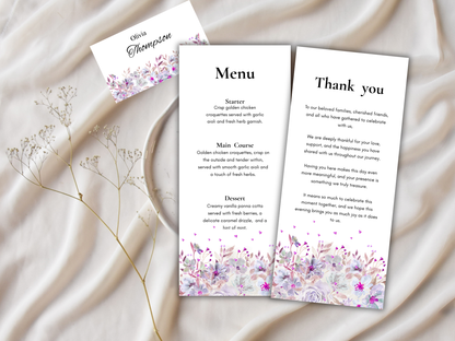 Wedding Thank you Card, Menu Card, Table Card. WI320
