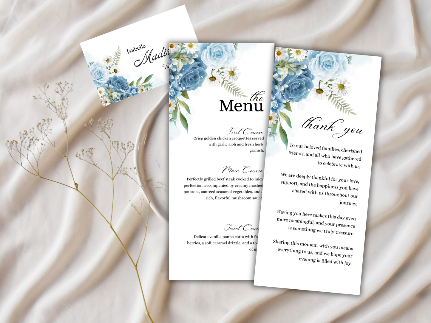 Wedding Thank you Card, Menu Card, Table Card. WI335