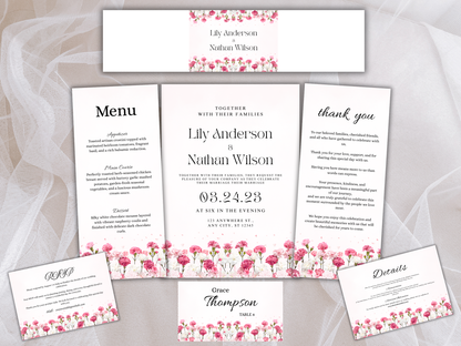 Elegant Carnation Reception Bundle, RSVP, Details, Thankyou, Menu, Digital Download MTC425