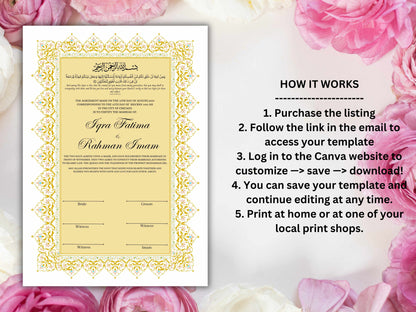 Premium Nikkah Contract , Custom Nikkah Nama | Islamic Wedding Contract, Digital, Printable Nikkah Certificate , Intricate. NT220