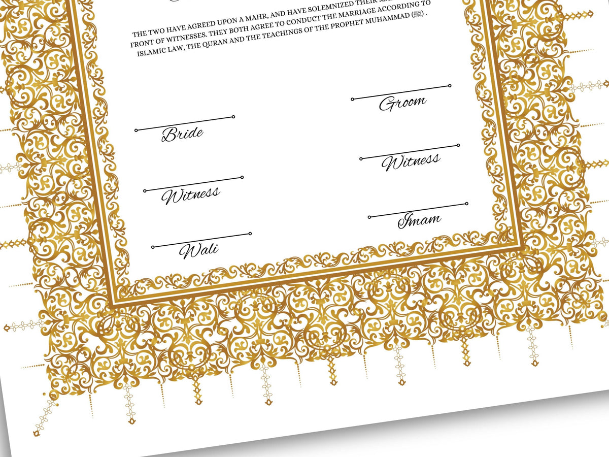 Gold Nikkah Certificate, A4/A3 Islamic Wedding Contract Template, Nikkah Nama, Muslim Marriage, Personalised Names, Quran Verse.NN201