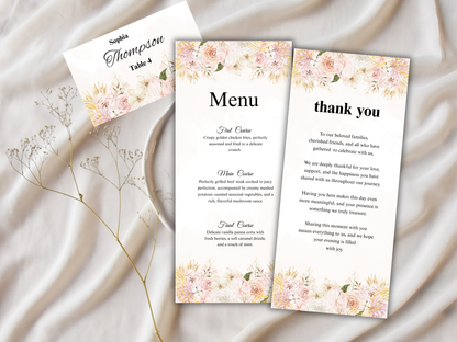 Wedding Thank you Card, Menu Card, Table Card. WI351