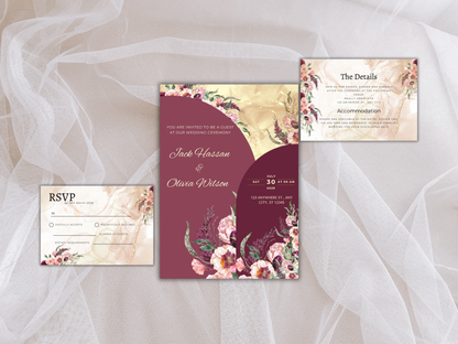 Wedding Invitation Bundle, RSVP, Thank You Card, Table Card, Menu Card, Reception Card, Details Card. WI270