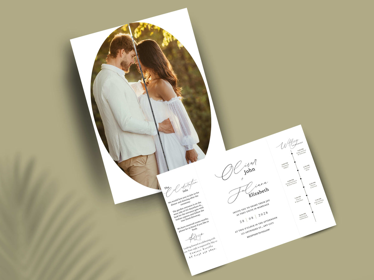 Minimalist Gatefold Wedding Invitation | Modern Elegant Wedding Card | Simple Wedding Invite with Details. WI156