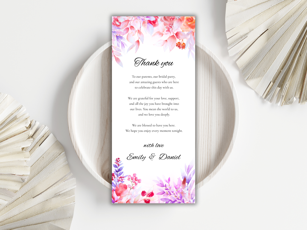 Wedding Menu Template, Thank You Card, Place Card. WI202