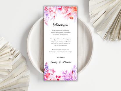 Wedding Menu Template, Thank You Card, Place Card. WI202