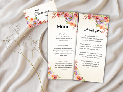 Wedding Thank you Card, Menu Card, Table Card. WI353