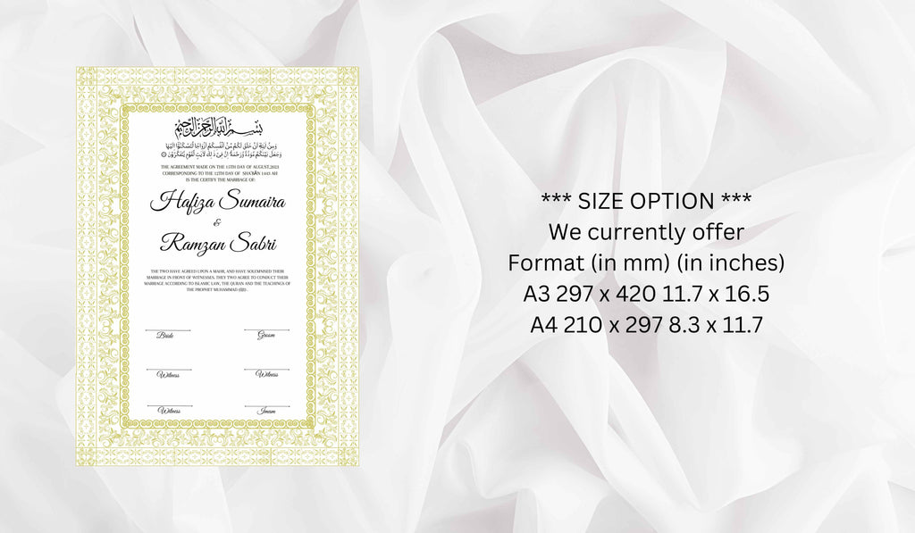 Nikkah Certificate Digital Download Personalised, A4, A3, Template, Instat Download. NN109