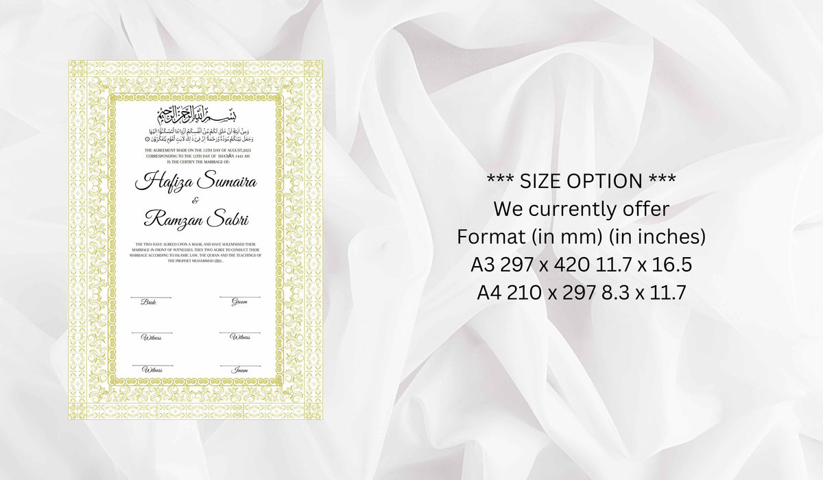 Nikkah Certificate Digital Download Personalised, A4, A3, Template, Instat Download. NN109