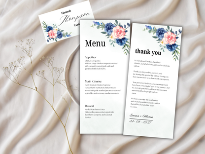 Wedding Menu, Thank You, Table Cards (Editable Canva Template) WI390