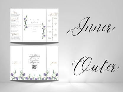 Elegant Floral Gatefold Wedding Invitation with Timeline | Rustic Folded Wedding Card | Botanical RSVP Invite | Digital WIB124