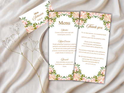 Wedding Thank you Card, Menu Card, Table Card. WI300