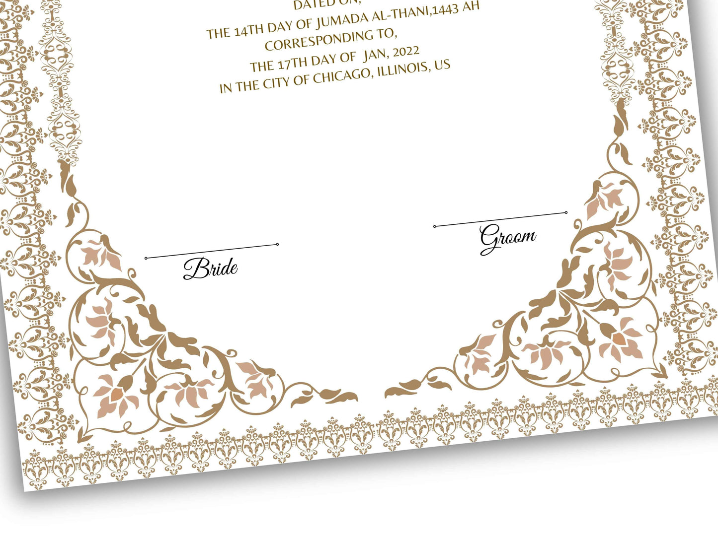 Luxury Nikkah Contract, Digital Printable Personalised Customised Nikkah Certificate, Custom Nikah Nama, Islamic Wedding Contract. NN157