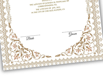 Luxury Nikkah Contract, Digital Printable Personalised Customised Nikkah Certificate, Custom Nikah Nama, Islamic Wedding Contract. NN157