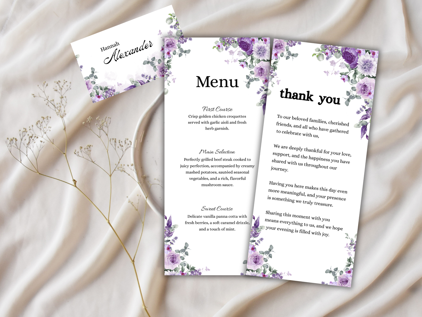 Wedding Thank you Card, Menu Card, Table Card. WI330