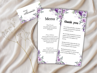 Wedding Thank you Card, Menu Card, Table Card. WI330