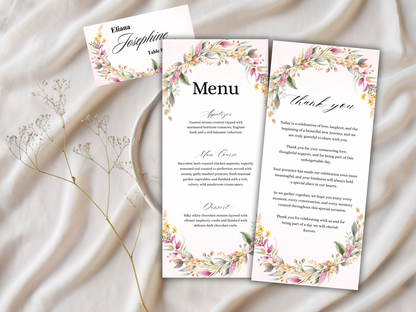 Floral Wedding Menu Card, Table, Thank you, Editable Canva Template, Instant Download MTC404