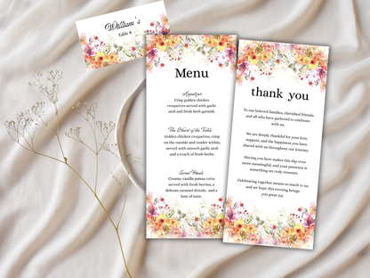 Wedding Thank you Card, Menu Card, Table Card. WI324