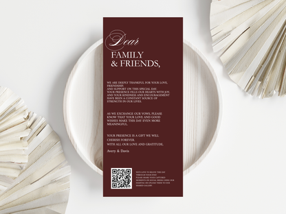 Modern Wedding Menu & Thank You Card Template | Editable Canva Design | Elegant Burgundy Reception Set | Minimal Wedding Stationery. WI187