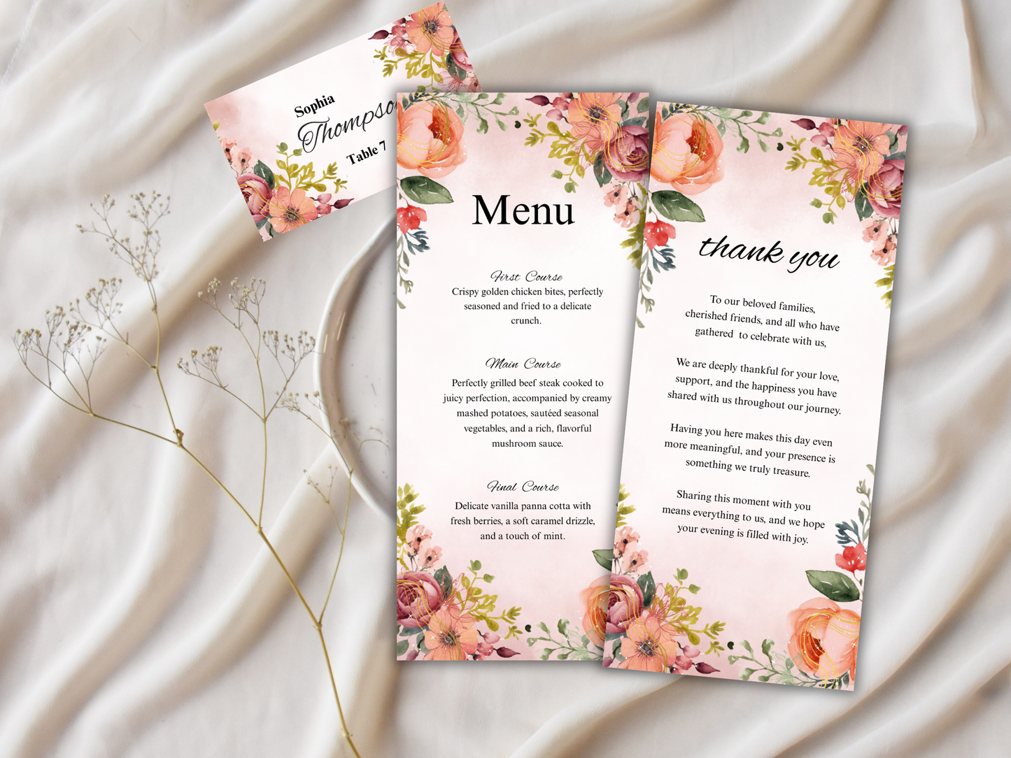Wedding Thank you Card, Menu Card, Table Card. WI345