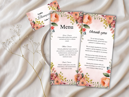 Wedding Thank you Card, Menu Card, Table Card. WI345