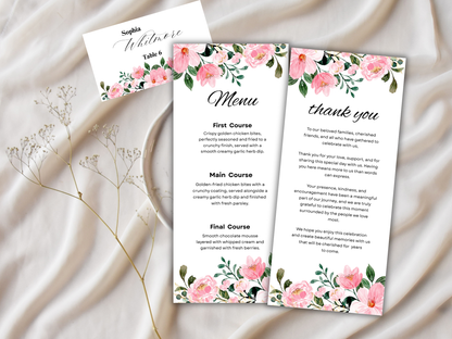 Wedding Menu, Thank You, Table Cards (Editable Canva Template) WI384