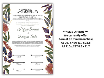 Nikkah Certificate Digital Download Personalised, A4, A3, Template, Editable, Nikkah Contract, Muslim Contract. NN232