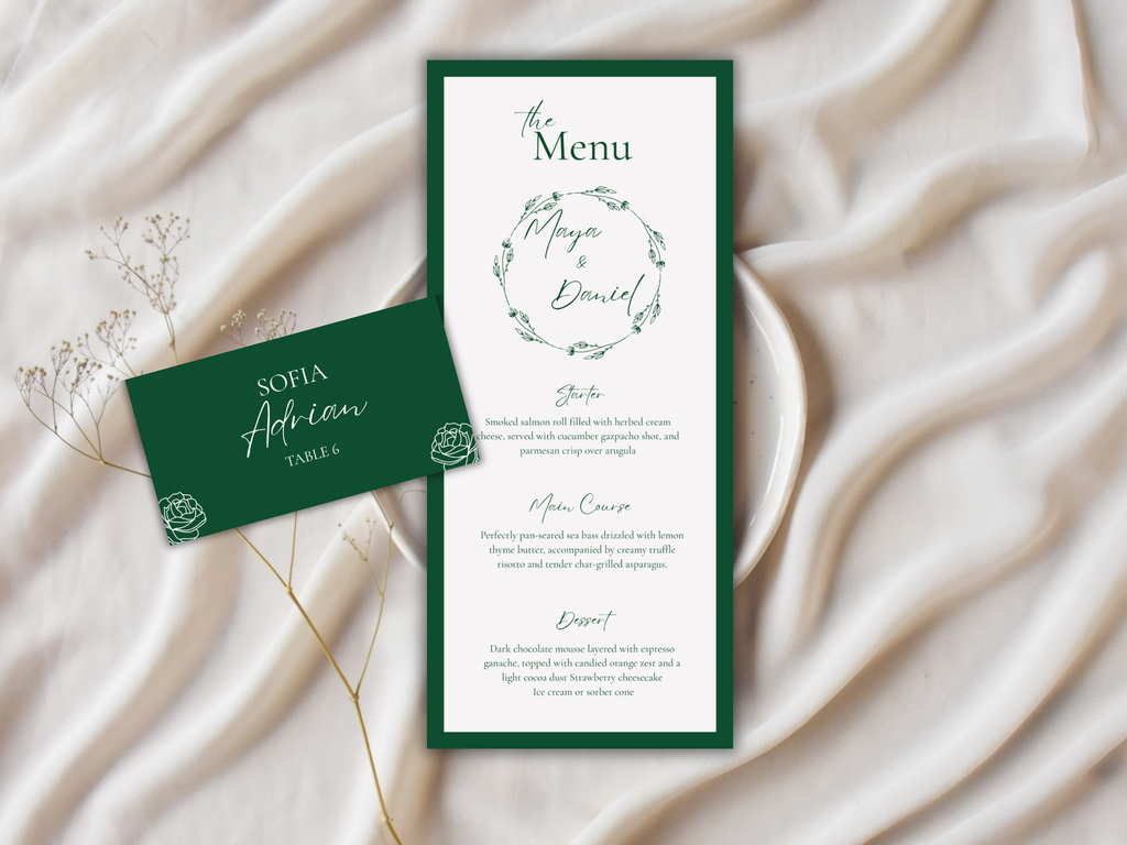 Wedding Menu Template, Place Card. WI200