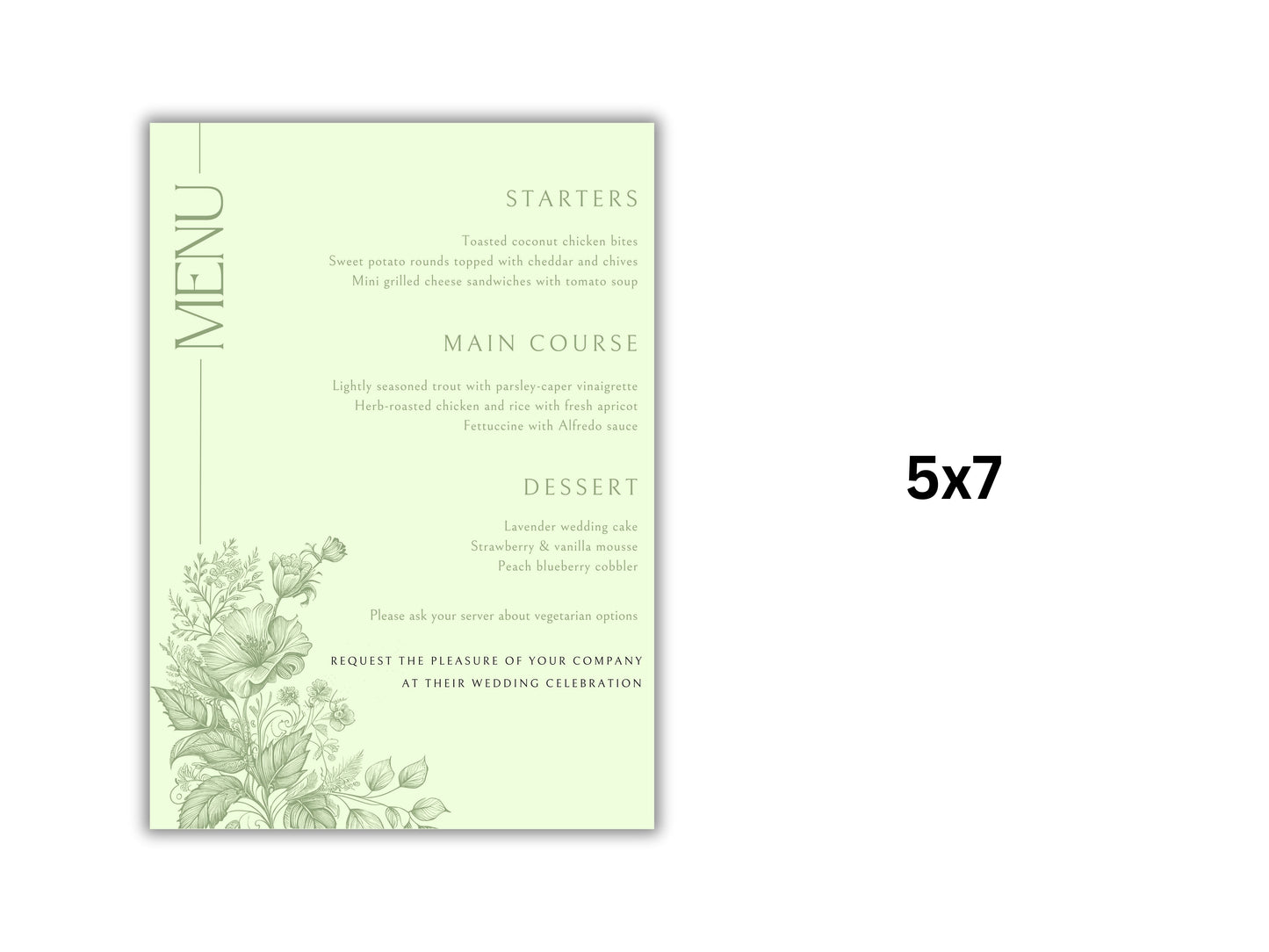 Sage Green Wedding Invitation Suite with Menu Card, Editable Wedding invite, Minimal Invite, Simple Editable Invite Template. WT56