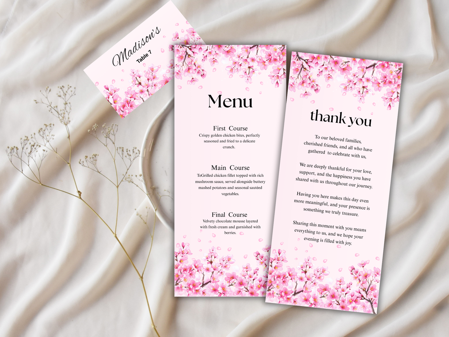 Wedding Thank you Card, Menu Card, Table Card. WI360