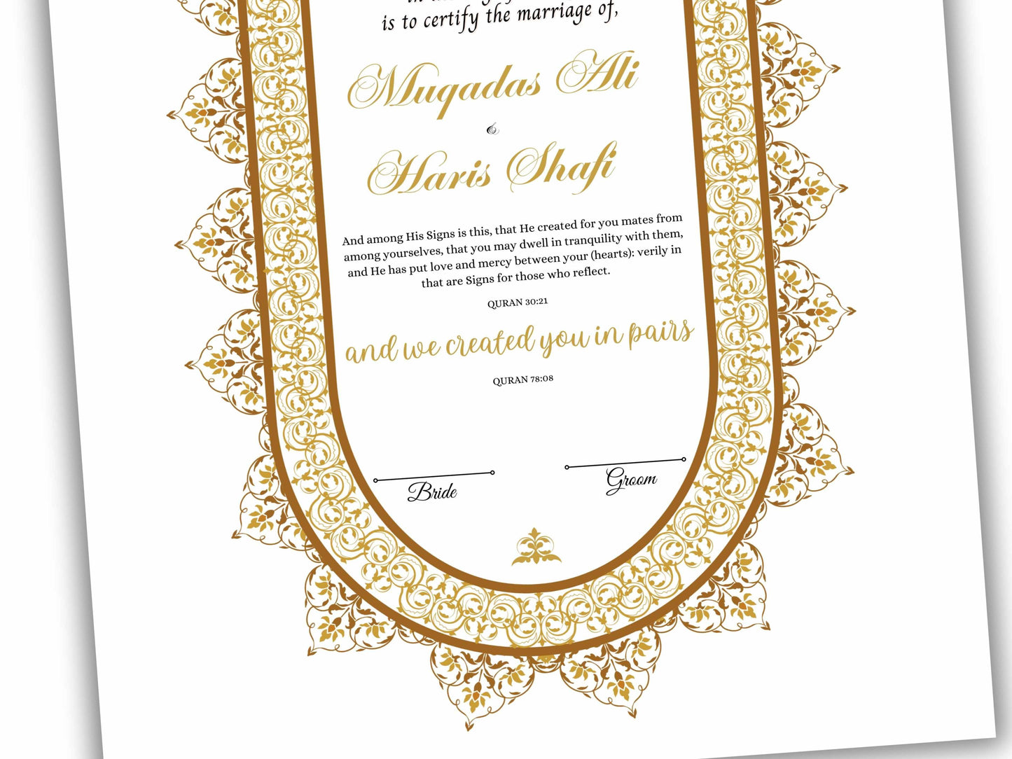 Premium Nikkah Contract | Custom Nikkah Nama | Islamic Wedding Contract | Personalized | Digital Printable Nikkah Certificate. NN203