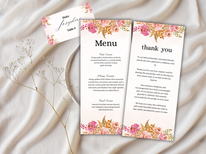 Wedding Thank you Card, Menu Card, Table Card. WI374