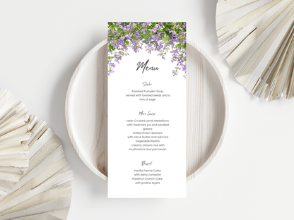 Floral Wedding Menu & Thank You Template | Editable Canva Place Card. WI214