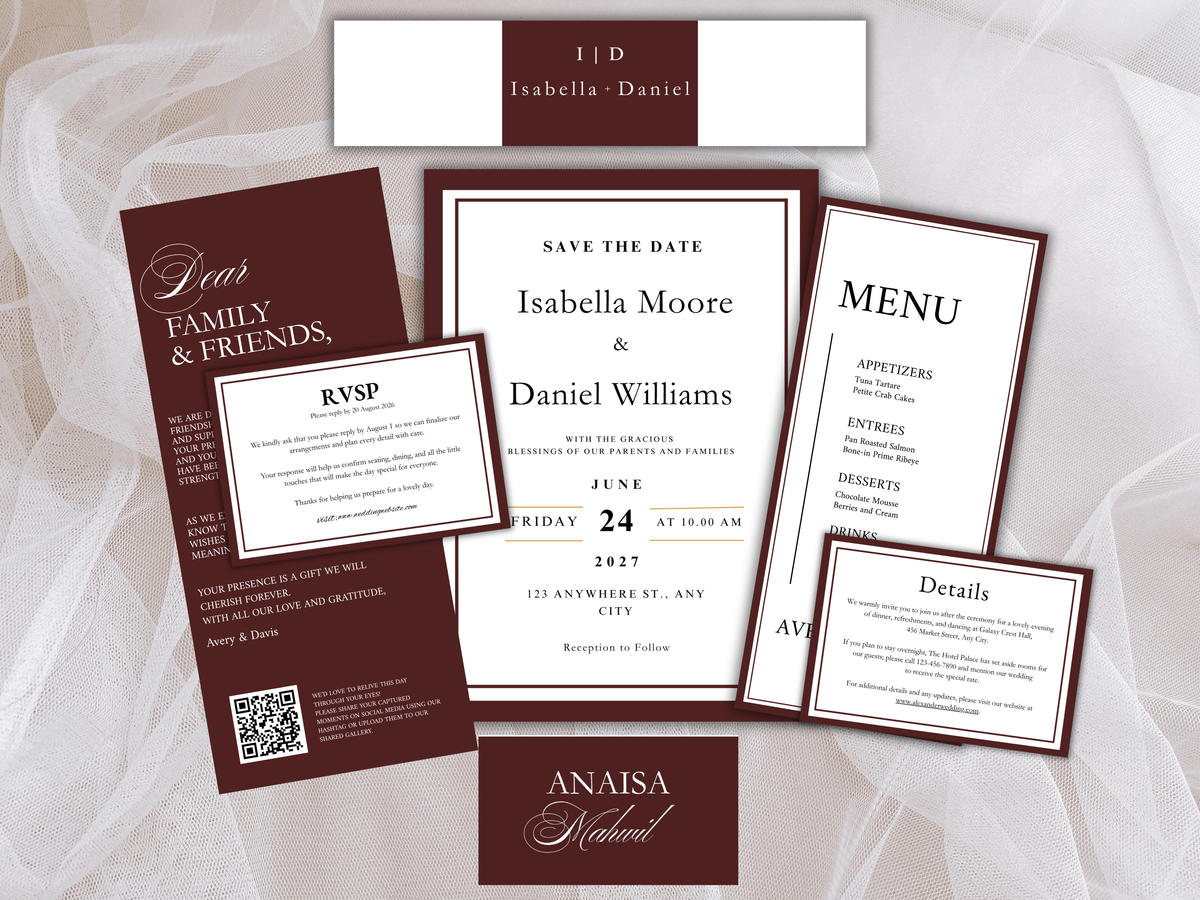 Wedding Invitation Bundle, RSVP, Thank You Card, Table Card, Menu Card, Reception Card, Details Card. Wedding Bottle Label. WI288