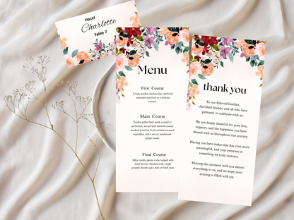 Wedding Thank you Card, Menu Card, Table Card. WI358