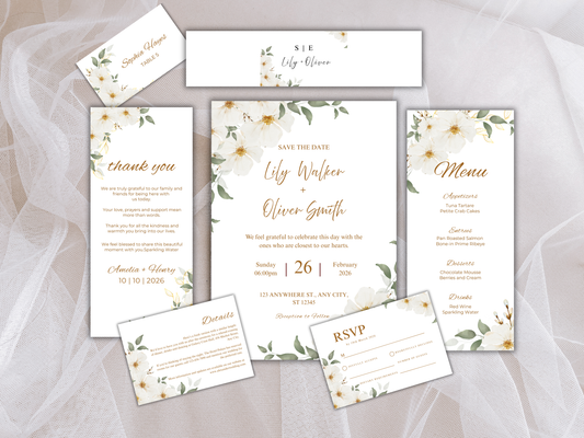 Wedding Invitation Bundle, RSVP, Thank You Card, Table Card, Menu Card, Reception Card, Details Card. Wedding Bottle Label. WI282