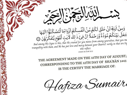 Nikkah nama Template, Contract certificate, Muslim Wedding Certificate. NN285