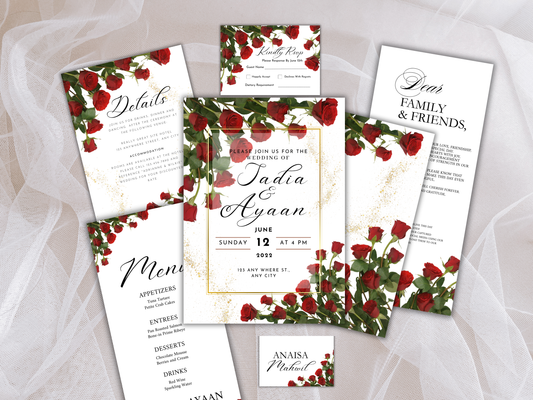 Wedding Invitation Template, RSVP, Details Card, Menu Card, Thank you Card, Place Card, Name Card WI266