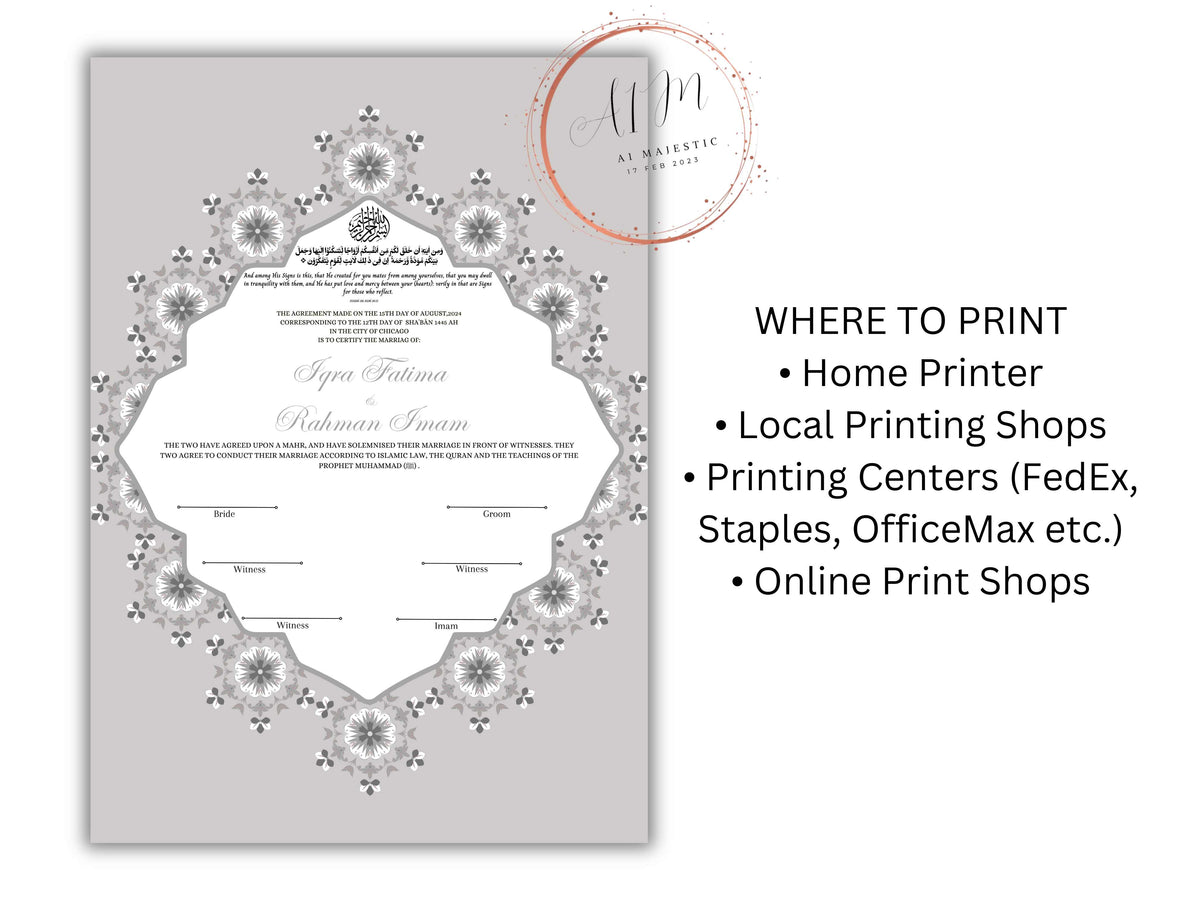 Nikkah Certificate Digital Download Personalised, A4, A3, Template, Editable, Nikkah Contract, Muslim Contract. NN230