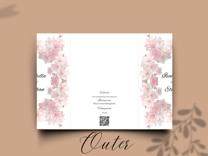 Blush Floral Gatefold Wedding Invitation Template |  Cherry Blossom Wedding Suite | Printable Save The Date & Details Card. WI179