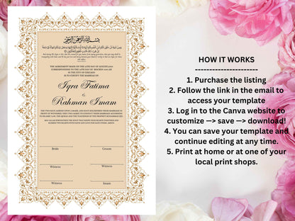 Nikkah Certificate, Nikkah Islamic Marriage Certificate, Printable, Custom Name Nikkah. Quran Verse, Digital Download. NN221